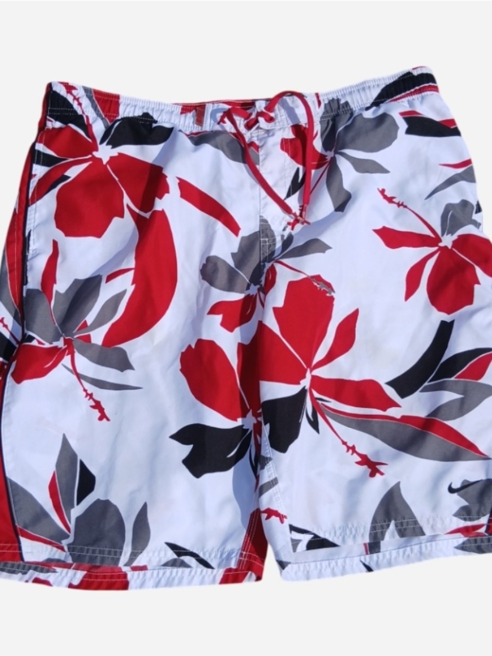 Nike Swim Mens Y2K  Large Hibiscus Floral Board Shorts Red White Mesh Lining